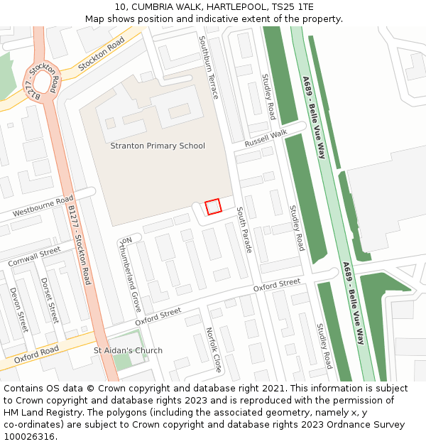 10, CUMBRIA WALK, HARTLEPOOL, TS25 1TE: Location map and indicative extent of plot