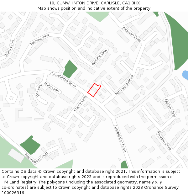 10, CUMWHINTON DRIVE, CARLISLE, CA1 3HX: Location map and indicative extent of plot