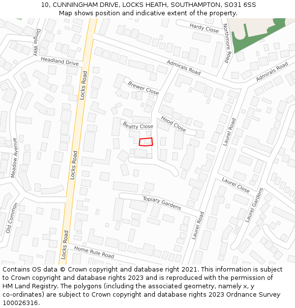 10, CUNNINGHAM DRIVE, LOCKS HEATH, SOUTHAMPTON, SO31 6SS: Location map and indicative extent of plot