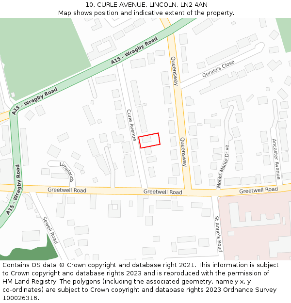 10, CURLE AVENUE, LINCOLN, LN2 4AN: Location map and indicative extent of plot