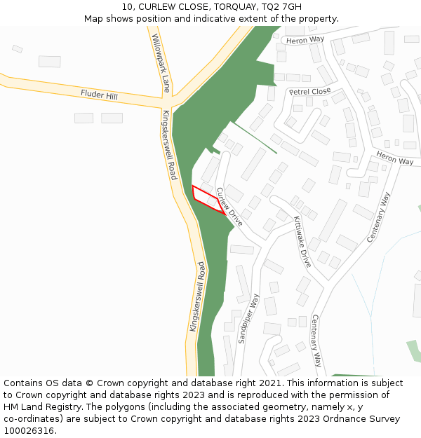 10, CURLEW CLOSE, TORQUAY, TQ2 7GH: Location map and indicative extent of plot