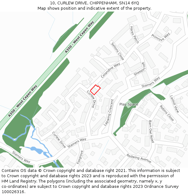 10, CURLEW DRIVE, CHIPPENHAM, SN14 6YQ: Location map and indicative extent of plot