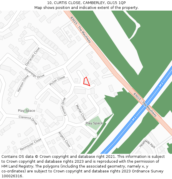 10, CURTIS CLOSE, CAMBERLEY, GU15 1QP: Location map and indicative extent of plot