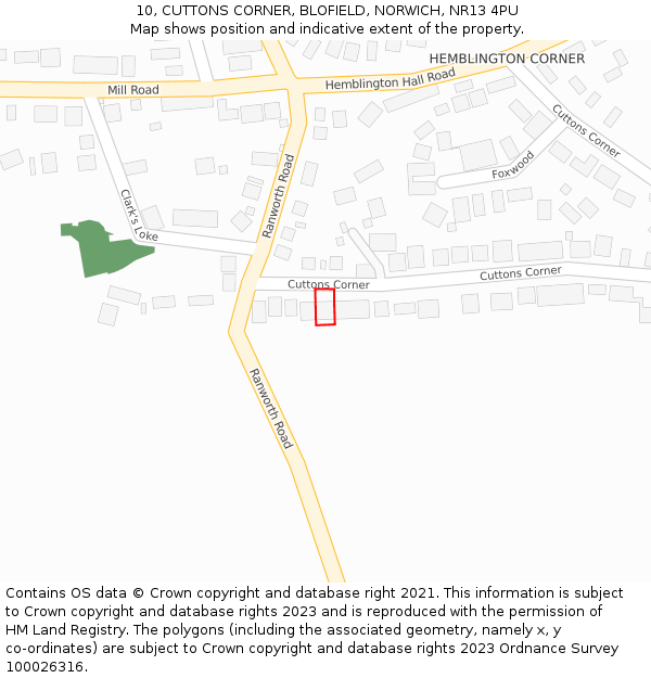 10, CUTTONS CORNER, BLOFIELD, NORWICH, NR13 4PU: Location map and indicative extent of plot