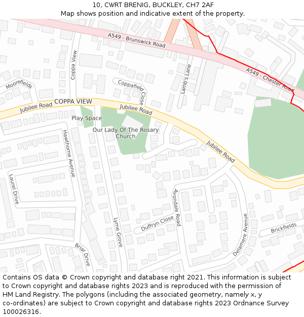 10, CWRT BRENIG, BUCKLEY, CH7 2AF: Location map and indicative extent of plot