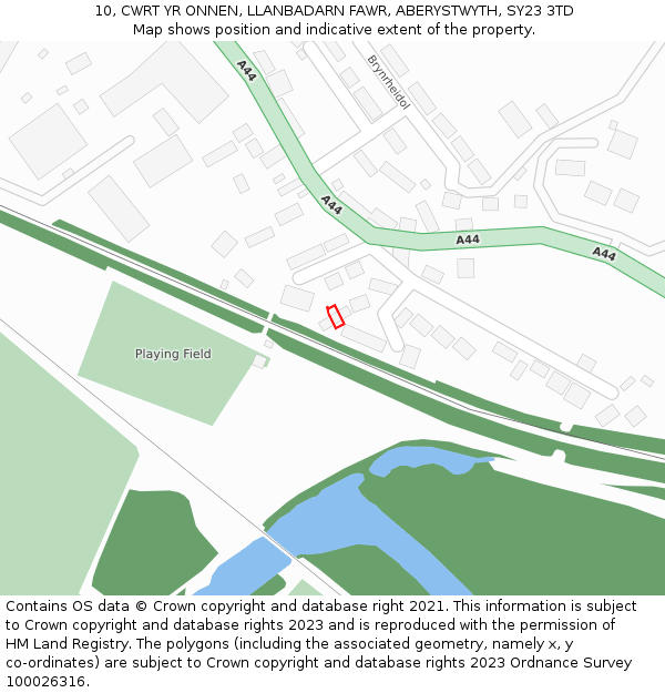 10, CWRT YR ONNEN, LLANBADARN FAWR, ABERYSTWYTH, SY23 3TD: Location map and indicative extent of plot