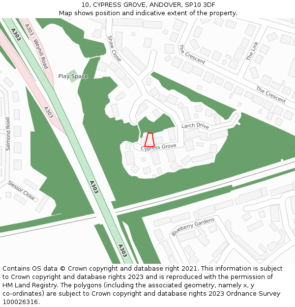 10, CYPRESS GROVE, ANDOVER, SP10 3DF: Location map and indicative extent of plot