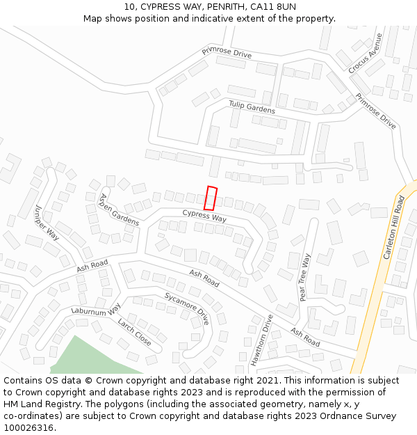 10, CYPRESS WAY, PENRITH, CA11 8UN: Location map and indicative extent of plot