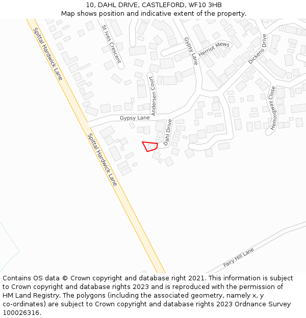 10, DAHL DRIVE, CASTLEFORD, WF10 3HB: Location map and indicative extent of plot