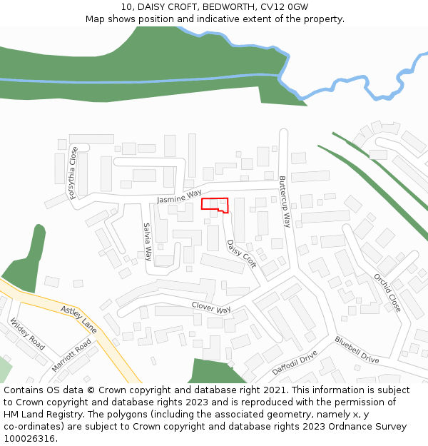 10, DAISY CROFT, BEDWORTH, CV12 0GW: Location map and indicative extent of plot