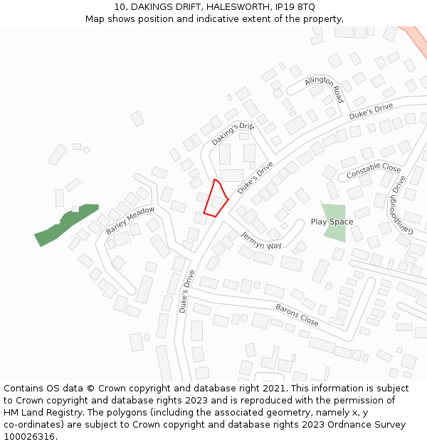 10, DAKINGS DRIFT, HALESWORTH, IP19 8TQ: Location map and indicative extent of plot