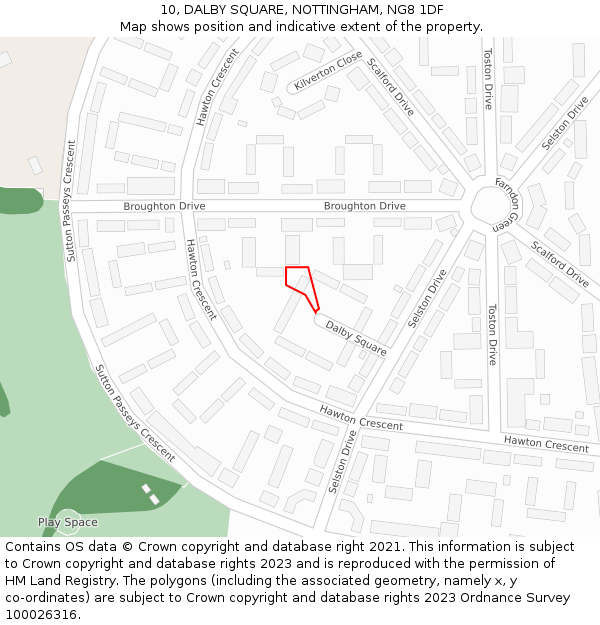 10, DALBY SQUARE, NOTTINGHAM, NG8 1DF: Location map and indicative extent of plot