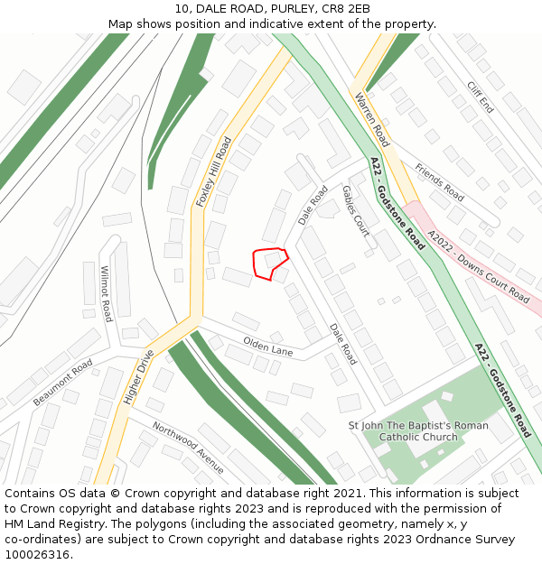 10, DALE ROAD, PURLEY, CR8 2EB: Location map and indicative extent of plot