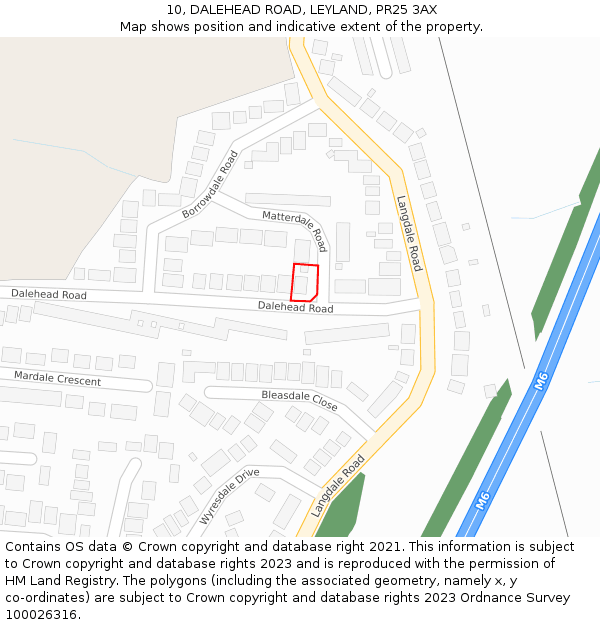 10, DALEHEAD ROAD, LEYLAND, PR25 3AX: Location map and indicative extent of plot
