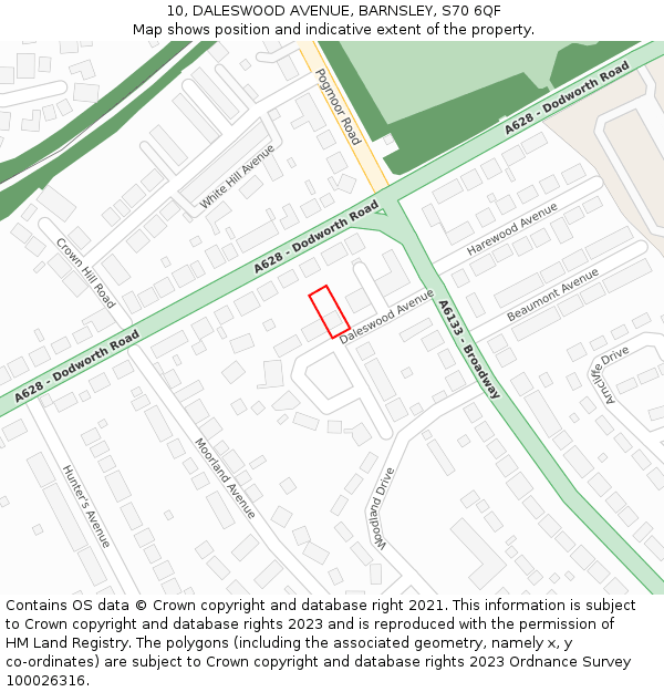 10, DALESWOOD AVENUE, BARNSLEY, S70 6QF: Location map and indicative extent of plot