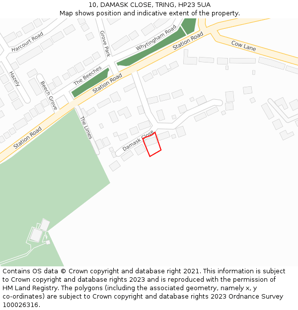 10, DAMASK CLOSE, TRING, HP23 5UA: Location map and indicative extent of plot