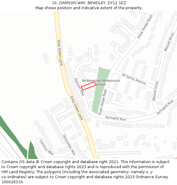 10, DAMSON WAY, BEWDLEY, DY12 1EZ: Location map and indicative extent of plot