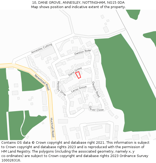 10, DANE GROVE, ANNESLEY, NOTTINGHAM, NG15 0DA: Location map and indicative extent of plot