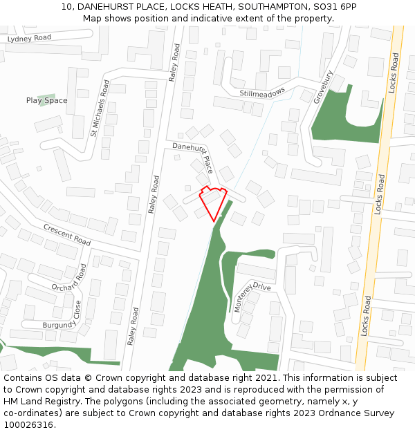 10, DANEHURST PLACE, LOCKS HEATH, SOUTHAMPTON, SO31 6PP: Location map and indicative extent of plot