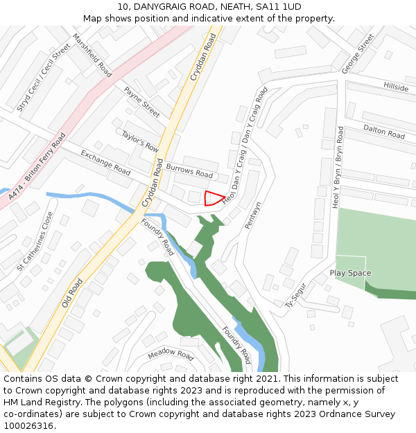 10, DANYGRAIG ROAD, NEATH, SA11 1UD: Location map and indicative extent of plot