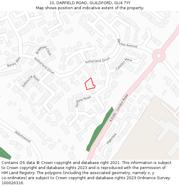 10, DARFIELD ROAD, GUILDFORD, GU4 7YY: Location map and indicative extent of plot