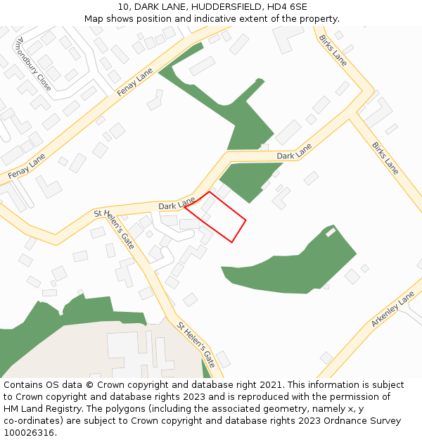 10, DARK LANE, HUDDERSFIELD, HD4 6SE: Location map and indicative extent of plot