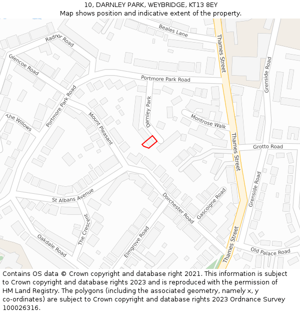 10, DARNLEY PARK, WEYBRIDGE, KT13 8EY: Location map and indicative extent of plot