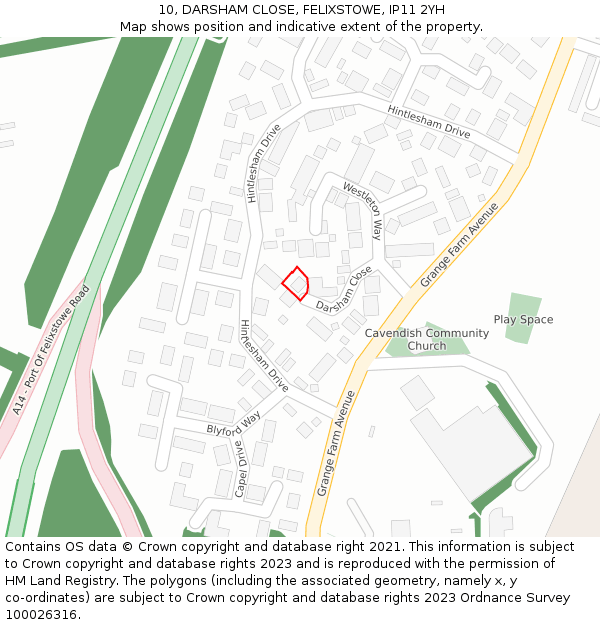 10, DARSHAM CLOSE, FELIXSTOWE, IP11 2YH: Location map and indicative extent of plot