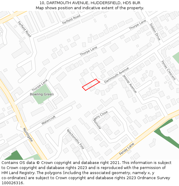 10, DARTMOUTH AVENUE, HUDDERSFIELD, HD5 8UR: Location map and indicative extent of plot