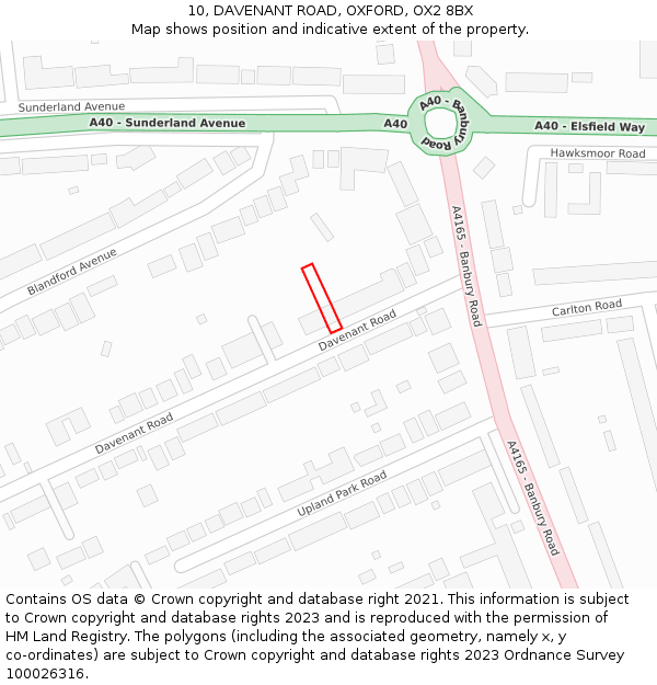 10, DAVENANT ROAD, OXFORD, OX2 8BX: Location map and indicative extent of plot