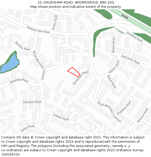 10, DAVENHAM ROAD, BROMSGROVE, B60 2SG: Location map and indicative extent of plot