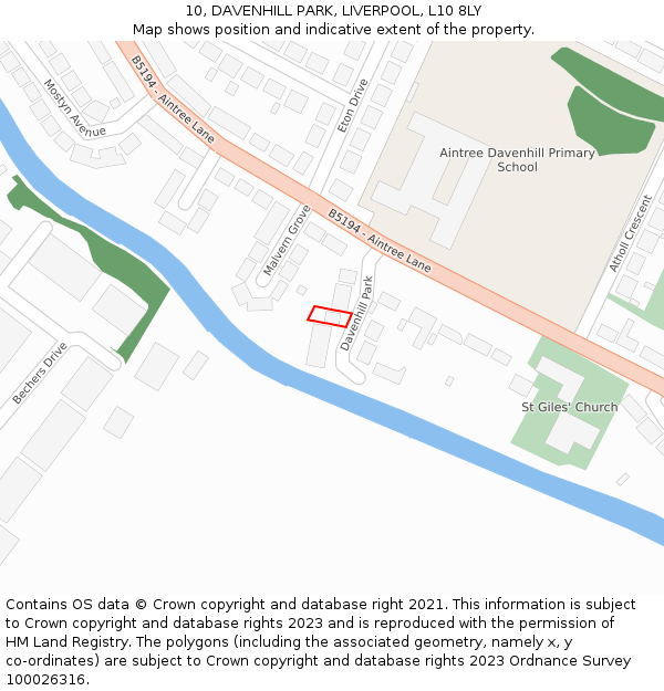 10, DAVENHILL PARK, LIVERPOOL, L10 8LY: Location map and indicative extent of plot