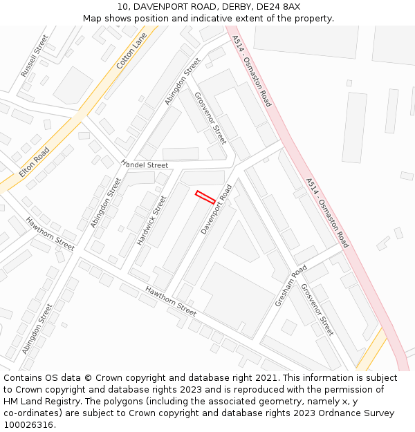 10, DAVENPORT ROAD, DERBY, DE24 8AX: Location map and indicative extent of plot