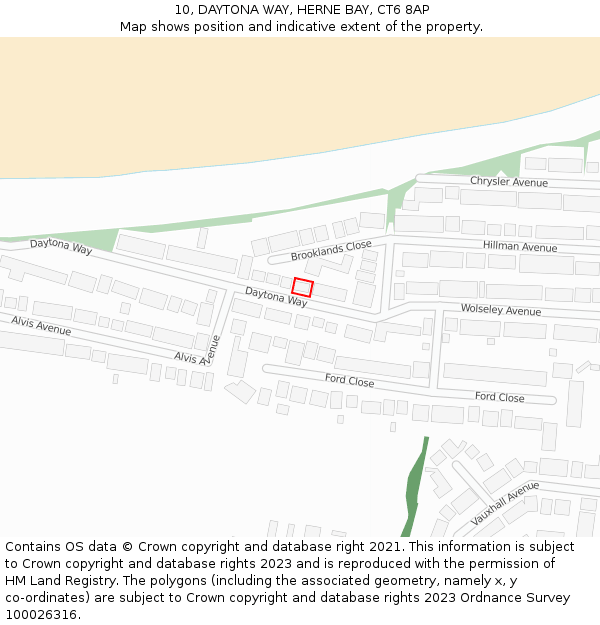 10, DAYTONA WAY, HERNE BAY, CT6 8AP: Location map and indicative extent of plot