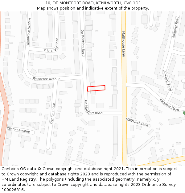 10, DE MONTFORT ROAD, KENILWORTH, CV8 1DF: Location map and indicative extent of plot