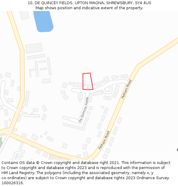 10, DE QUINCEY FIELDS, UPTON MAGNA, SHREWSBURY, SY4 4US: Location map and indicative extent of plot