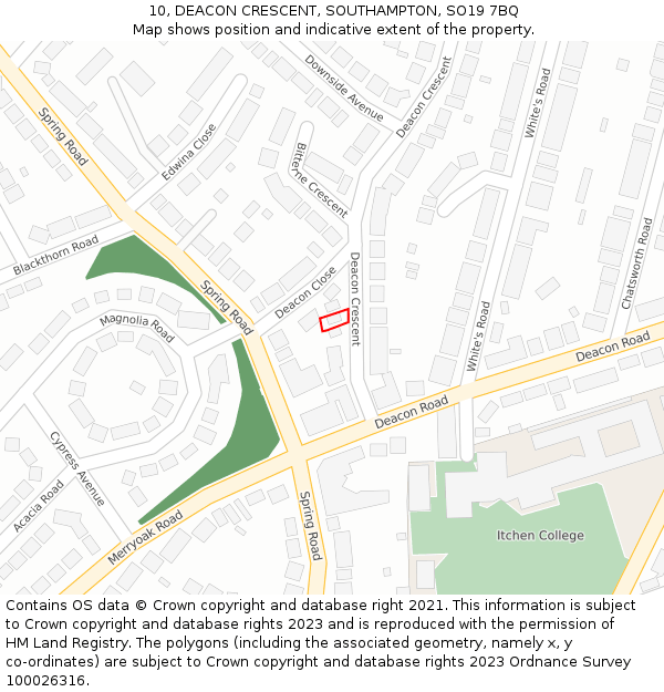 10, DEACON CRESCENT, SOUTHAMPTON, SO19 7BQ: Location map and indicative extent of plot