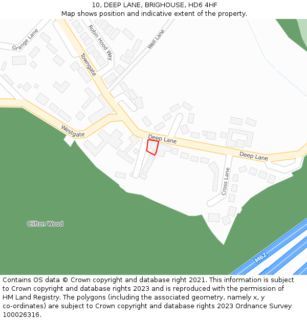 10, DEEP LANE, BRIGHOUSE, HD6 4HF: Location map and indicative extent of plot