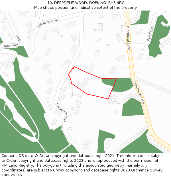 10, DEEPDENE WOOD, DORKING, RH5 4BG: Location map and indicative extent of plot