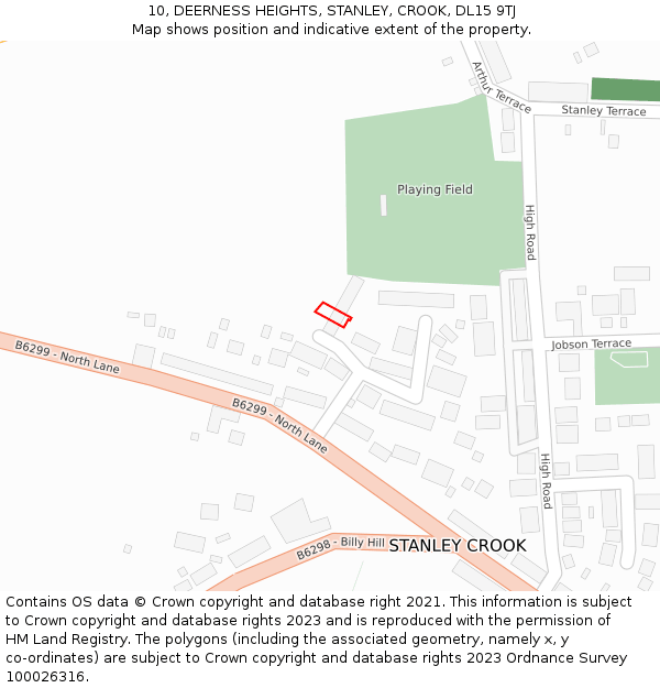 10, DEERNESS HEIGHTS, STANLEY, CROOK, DL15 9TJ: Location map and indicative extent of plot