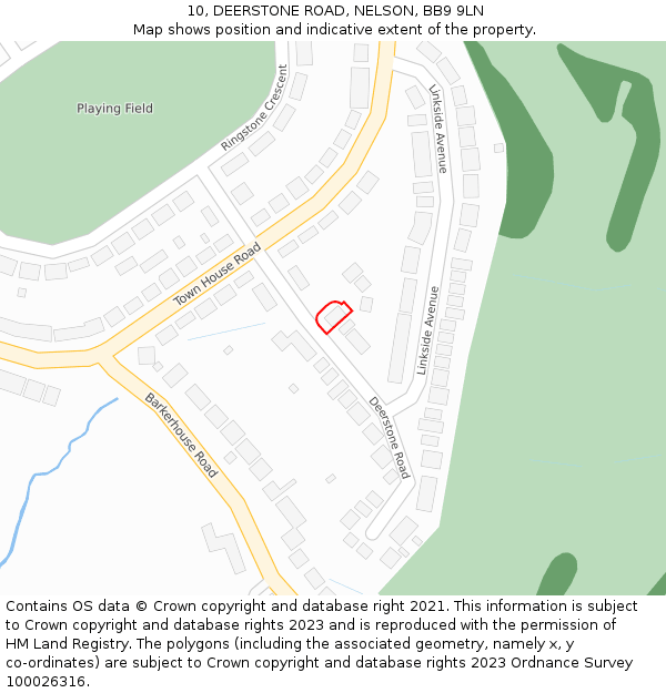 10, DEERSTONE ROAD, NELSON, BB9 9LN: Location map and indicative extent of plot