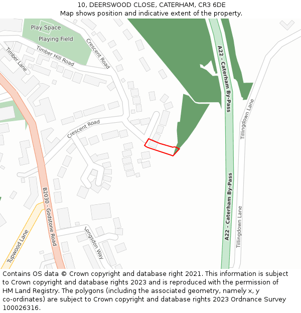 10, DEERSWOOD CLOSE, CATERHAM, CR3 6DE: Location map and indicative extent of plot