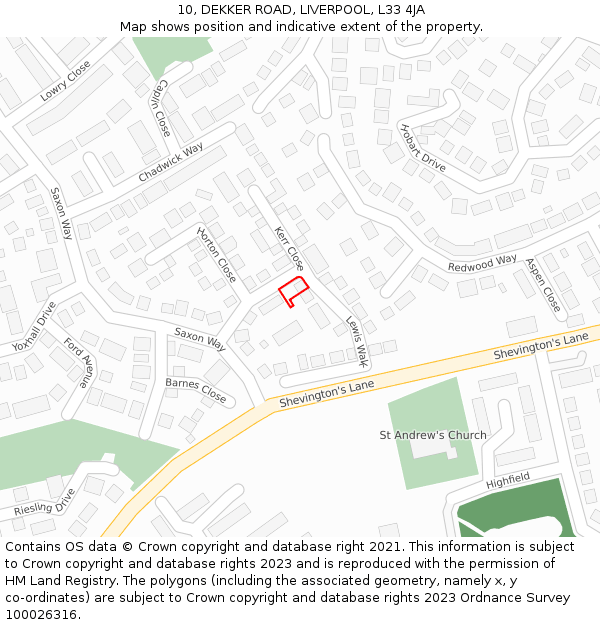 10, DEKKER ROAD, LIVERPOOL, L33 4JA: Location map and indicative extent of plot