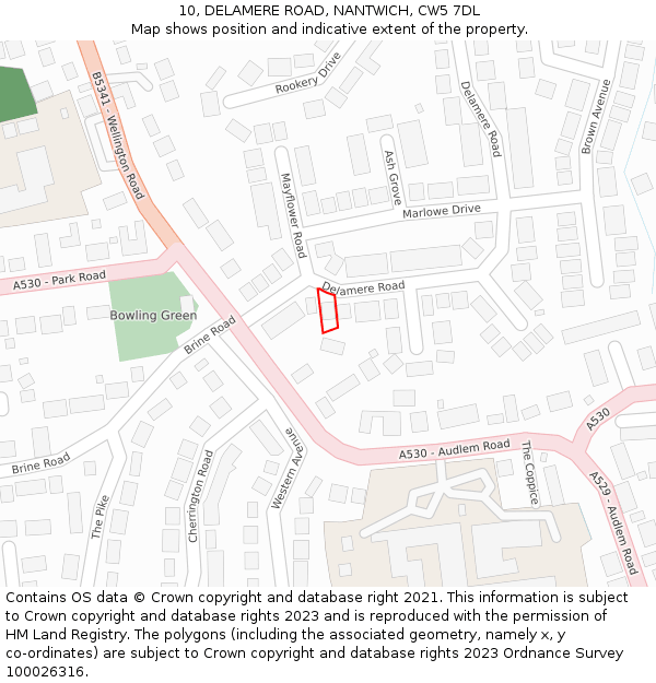 10, DELAMERE ROAD, NANTWICH, CW5 7DL: Location map and indicative extent of plot