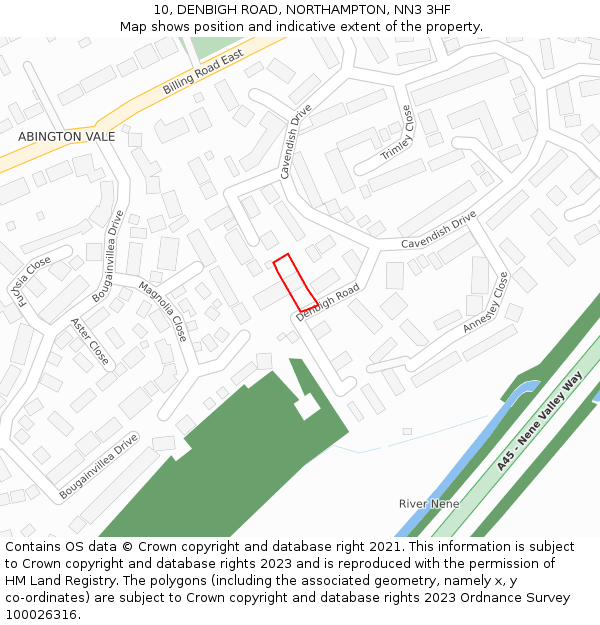 10, DENBIGH ROAD, NORTHAMPTON, NN3 3HF: Location map and indicative extent of plot