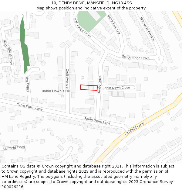 10, DENBY DRIVE, MANSFIELD, NG18 4SS: Location map and indicative extent of plot