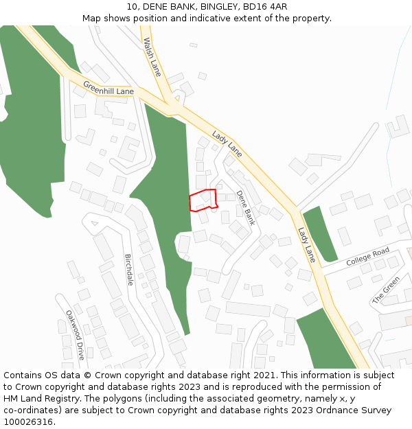 10, DENE BANK, BINGLEY, BD16 4AR: Location map and indicative extent of plot