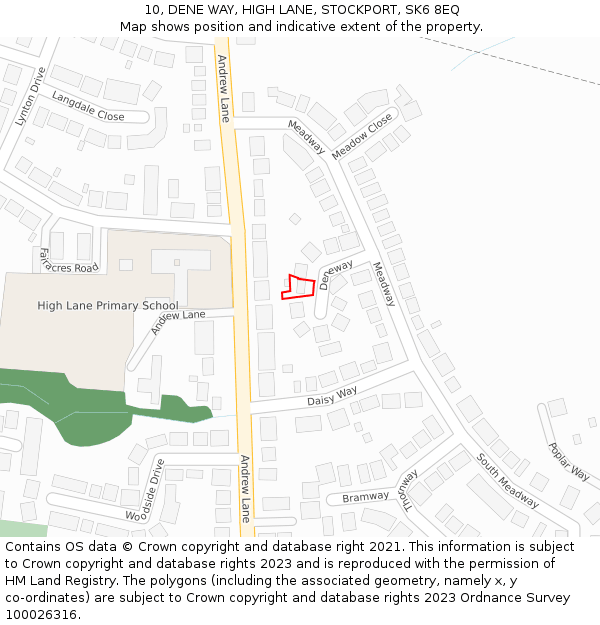 10, DENE WAY, HIGH LANE, STOCKPORT, SK6 8EQ: Location map and indicative extent of plot