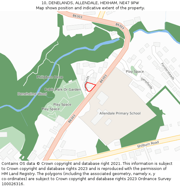 10, DENELANDS, ALLENDALE, HEXHAM, NE47 9PW: Location map and indicative extent of plot