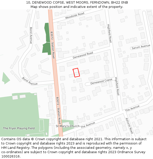 10, DENEWOOD COPSE, WEST MOORS, FERNDOWN, BH22 0NB: Location map and indicative extent of plot